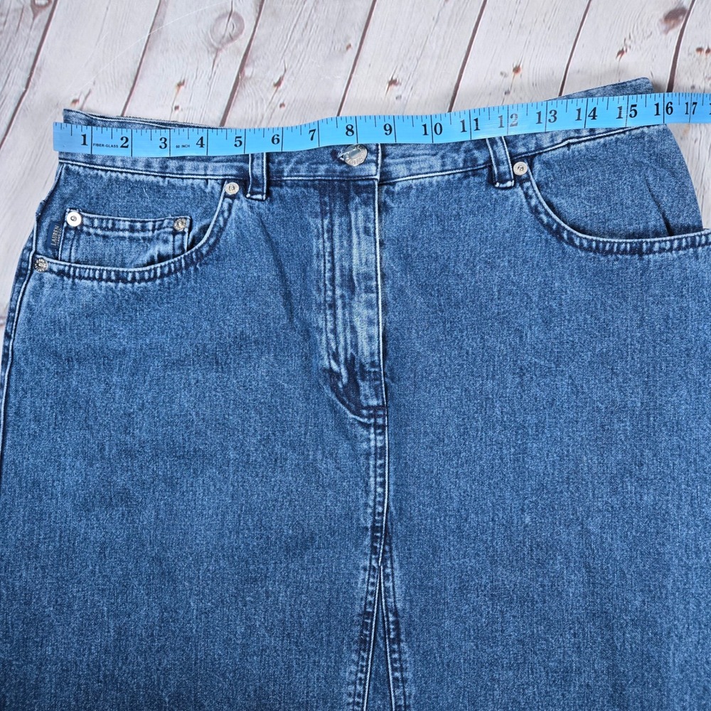 Lauren Jeans Co Ralph Lauren Blue Denim Maxi Skirt‎ Raw Hem Size 14 - Picture 7 of 8